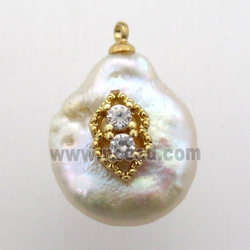 Natural pearl pendant with zircon