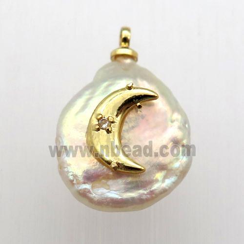Natural pearl pendant with moon