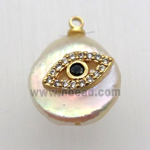 Natural pearl pendant with zircon, eye