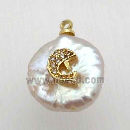 Natural pearl pendant with zircon, dolphin