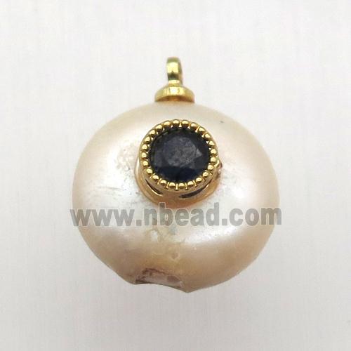 Natural pearl pendant with zircon, eye