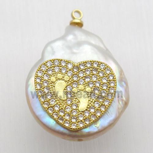 Natural pearl pendant with zircon, heart