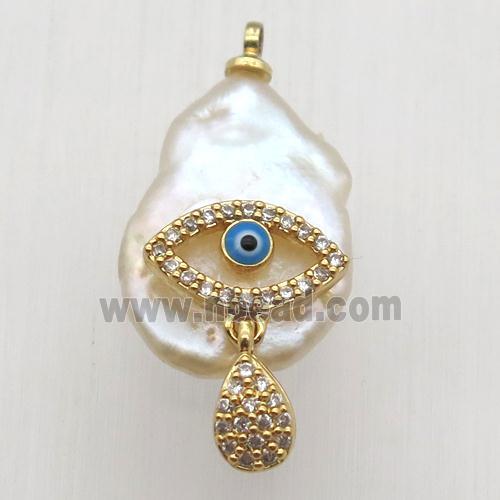 Natural pearl pendant with zircon, eye
