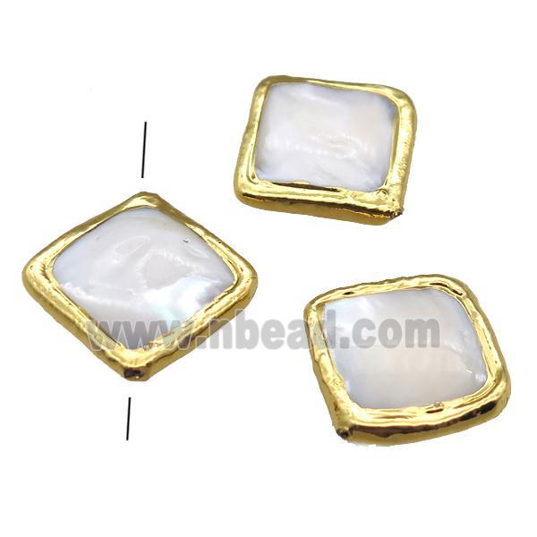 Mother of Pearl beads, square, gold plated