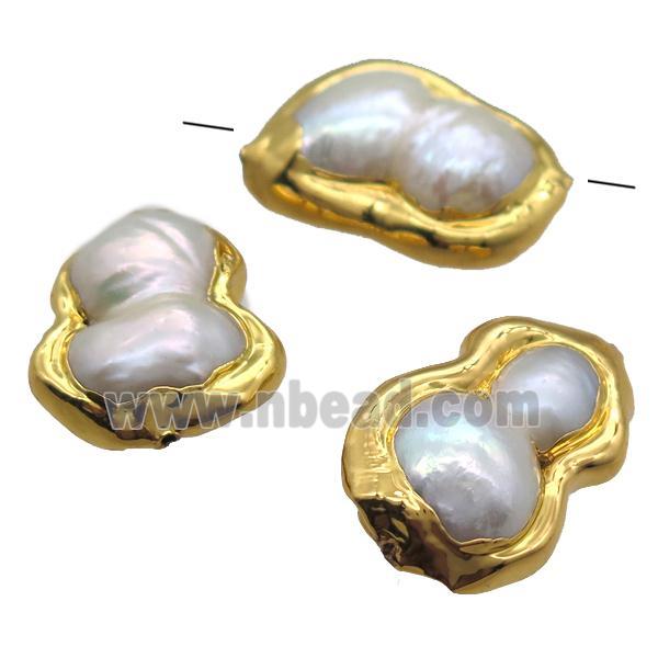 natural pearl beads, freeform, gold plated
