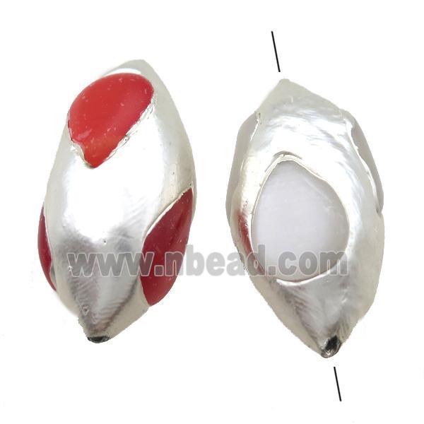 Cats eye stone rice beads, mixed, silver plated