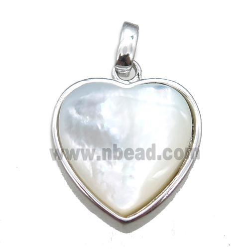 white pearlized Shell heart pendant, platinum plated