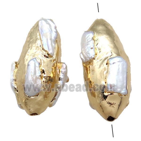Baroque style Pearl rice beads, freeform, gold plated