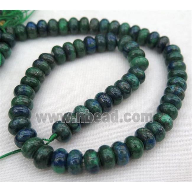 Azurite rondelle beads, green