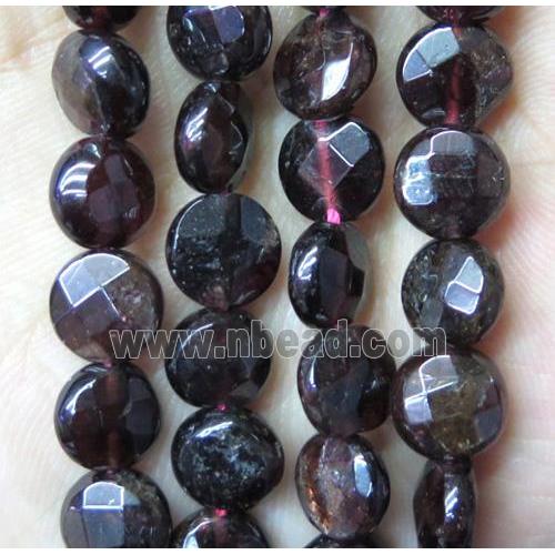 garnet beads, faceted flat-round, dark red