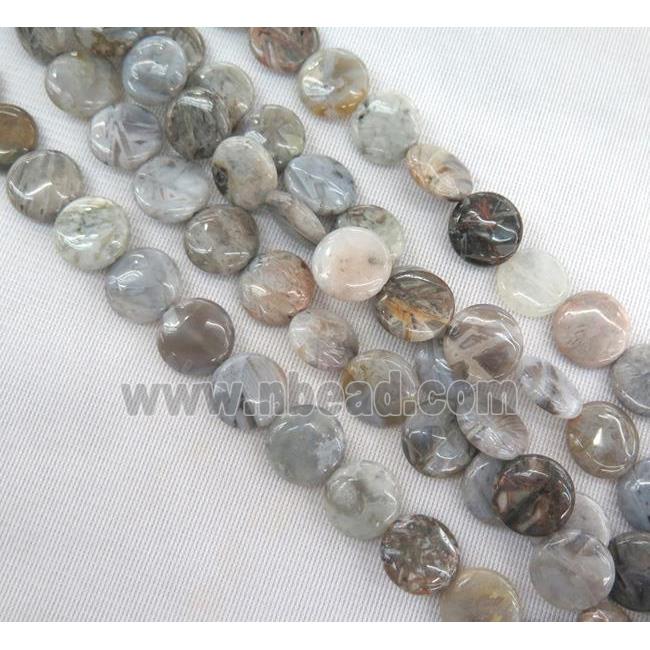 natural gray Bamboo Agate circle beads