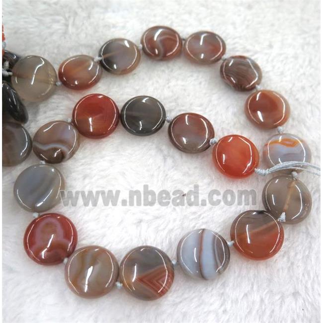 botswana agate beads, flat round, brown dye