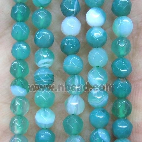tiny green striped Agate bead, faceted round