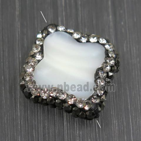 shell four-leaf Clover beads paved rhinestone