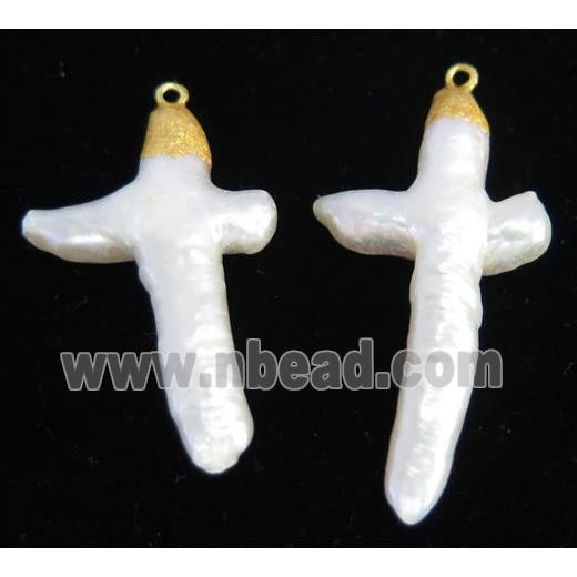 white freshwater pearl pendant, cross
