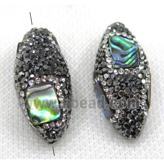 Paua Abalone Shell rice bead paved black rhinestone
