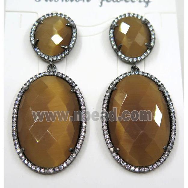 chocolate cat eye stone earring pave zircon