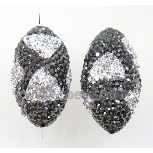 clay rice beads paved rhinestone with coral