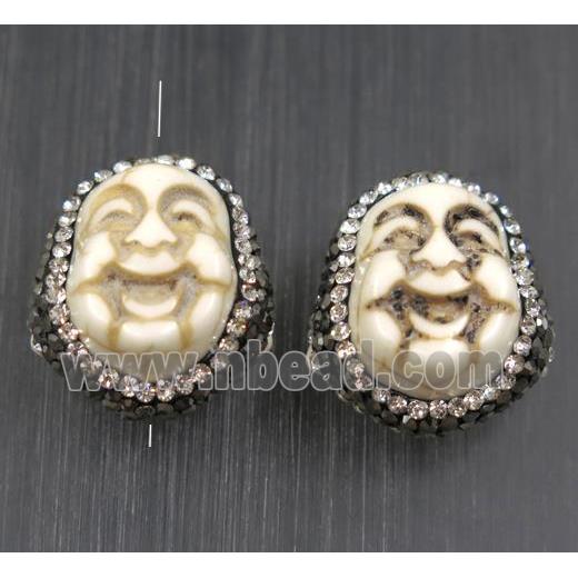 white Synthetic Turquoise buddha bead paved rhinestone, dye