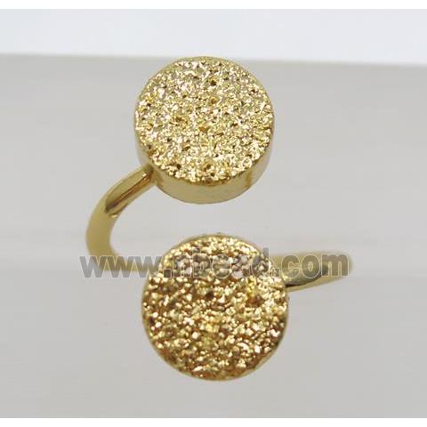 druzy quartz ring, golden electroplated