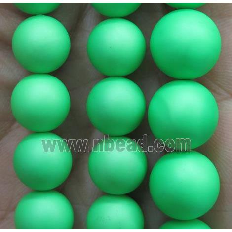 matte pearlized shell beads, round, green