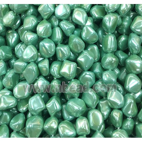 green pearlized shell beads, freeform