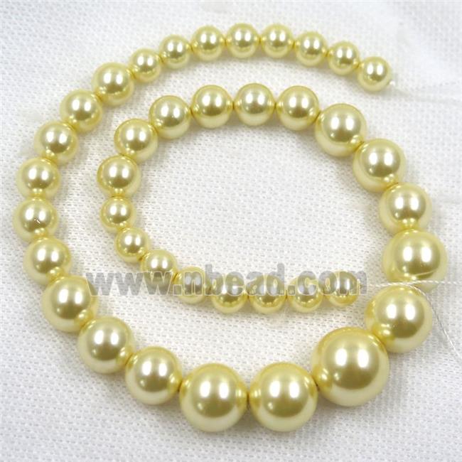 yellow Pearlized Shell graduated Beads, round