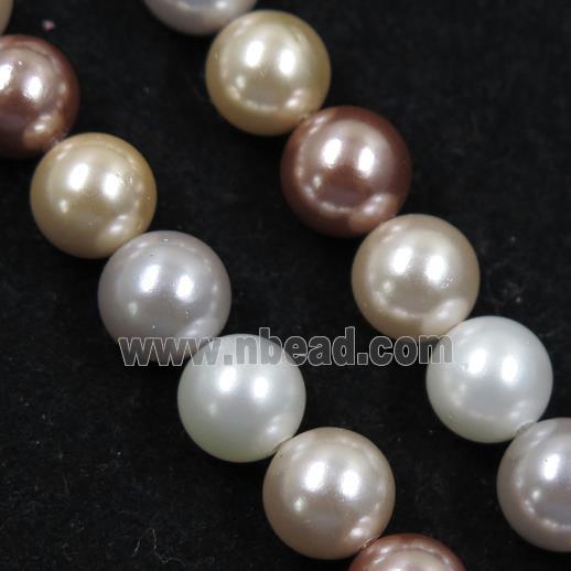 round Pearlized Shell Beads, mixed color