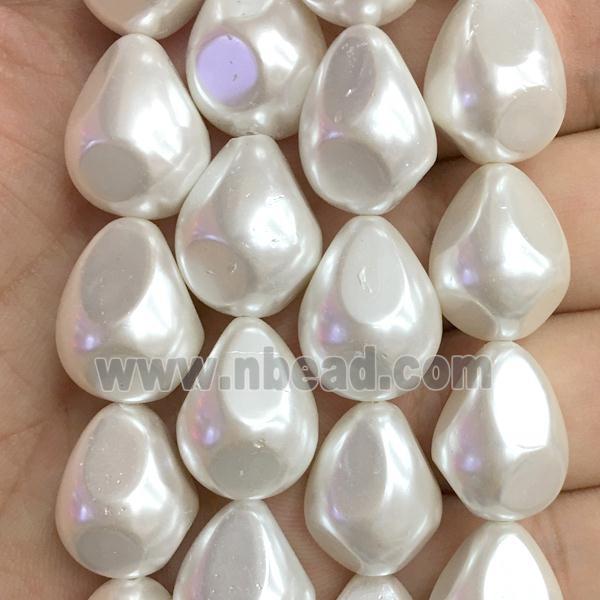 white pearlized shell beads, teardrop