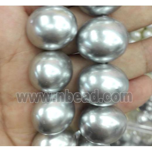 Pearlized Shell Bead, oval, grey