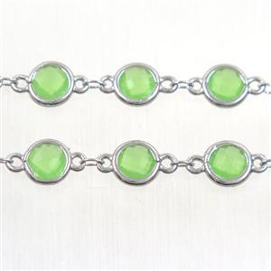 copper chain with green Chinese crystal glass, platinum plated, approx 8mm dia