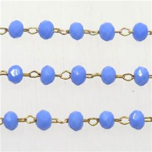 copper chain with blue rondelle Chinese Crystal Glass beads, approx 2x3mm bead