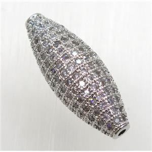 copper rice beads paved zircon, platinum plated, approx 10-28mm