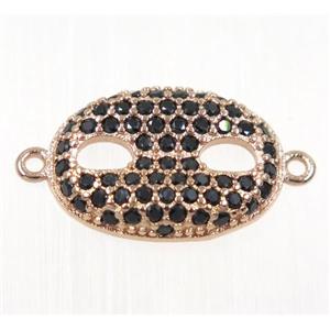 copper eye protection connector paved black zircon, rose gold, approx 13x18mm