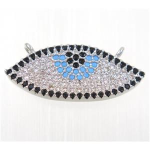 copper Evil eye pendant paved zircon with 2loops, platinum plated, approx 11x25mm