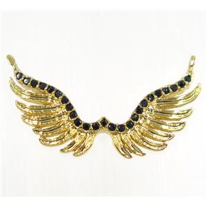 copper angel wing pendant paved zircon with 2loops, gold plated, approx 11x24mm