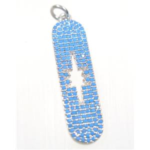 copper NorthStar pendant paved zircon, platinum plated, turq, approx 8x31mm