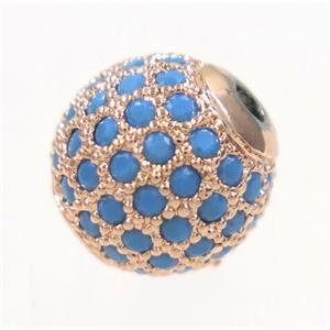 round copper beads paved zircon, rose gold, approx 6mm dia