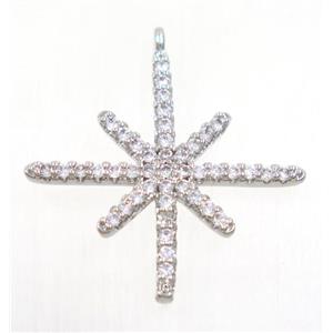 copper northStar pendant paved zircon, platinum plated, approx 22x24mm