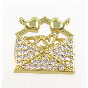 copper pendant paved zircon, gold plated, approx 15x15mm