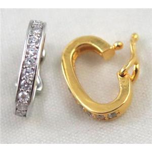 Zircon copper clasp, mixed color, approx 10x14mm
