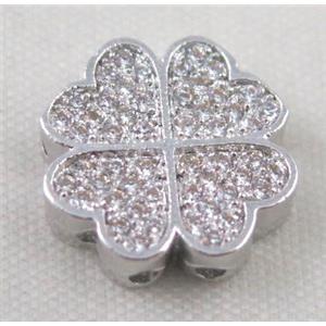 Zircon copper spacer bead, platinum plated, approx 14x14mm