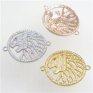 copper leoHead connector paved zircon, mix color, approx 23mm dia