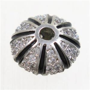 copper beads paved zircon, rondelle, platinum plated, approx 7x11.5mm