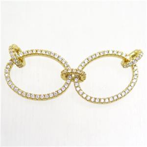 copper linker paved zircon, gold plated, approx 14-18mm