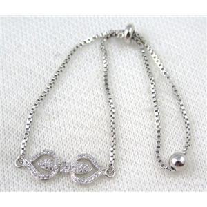 copper bracelet paved zircon, platinum plated, approx 10-20mm bead, 25mm length