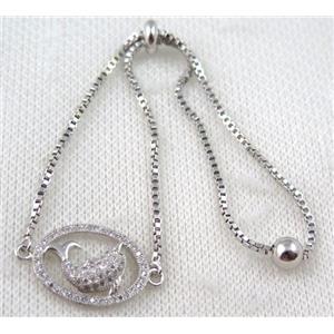 copper bracelet paved zircon, platinum plated, approx 10-20mm bead, 25mm length