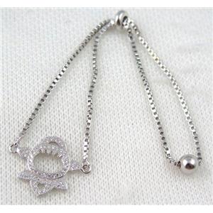 copper bracelet paved zircon, platinum plated, approx 10-20mm bead, 25mm length