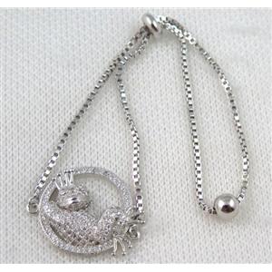 copper bracelet paved zircon, platinum plated, approx 10-20mm bead, 25mm length