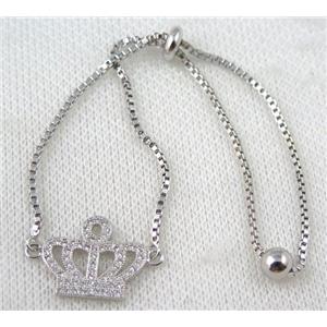 copper bracelet paved zircon, platinum plated, approx 10-20mm bead, 25mm length